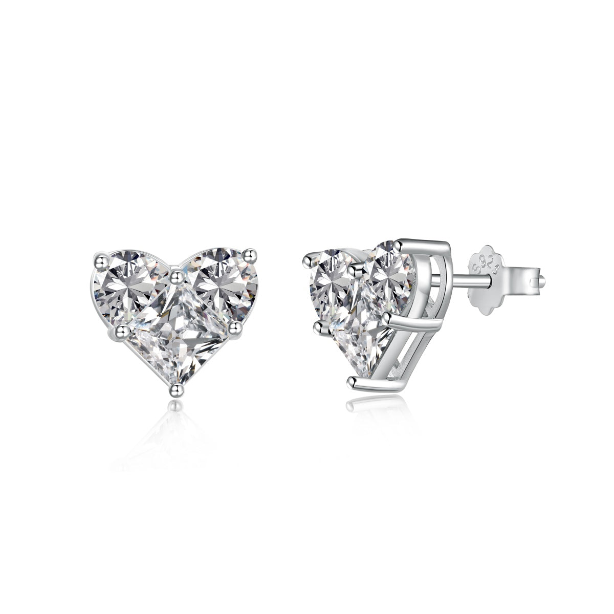 Crystal Heart Rhodium-Plated Stud Earrings