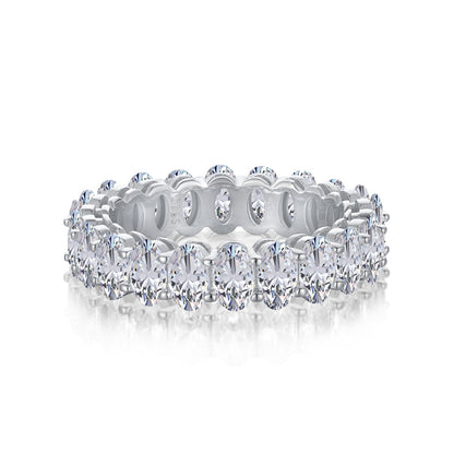 Oval Full Eternity Rhodium-Plated Ring