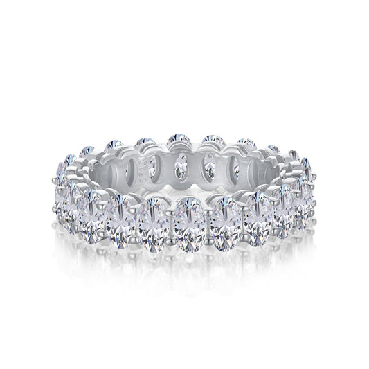 Oval Full Eternity Rhodium-Plated Ring