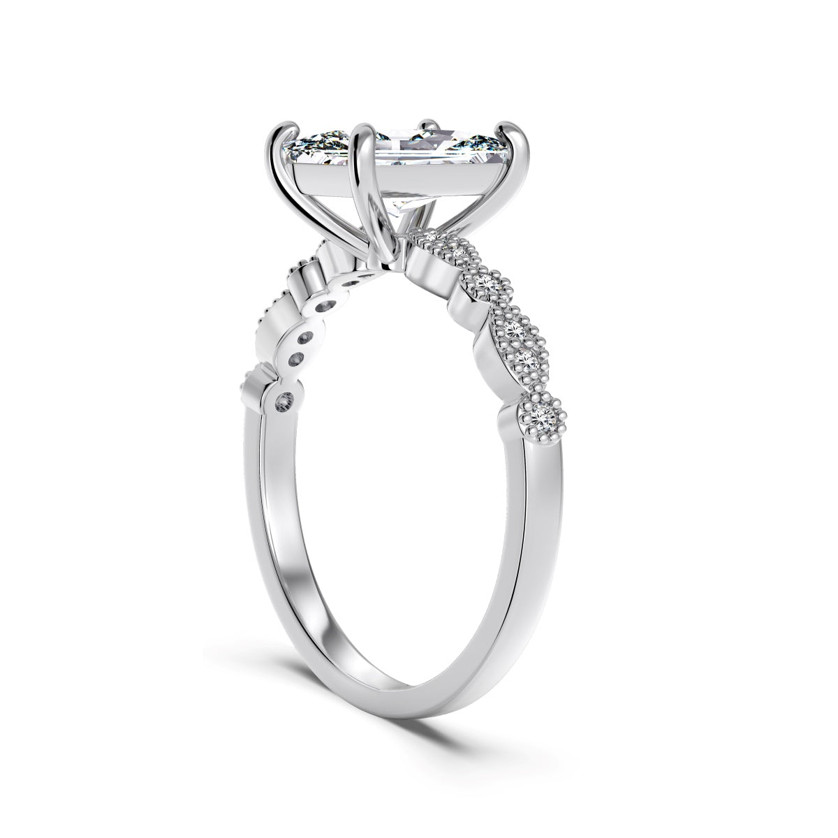 Radiant Cut Rhodium-Plated Ring