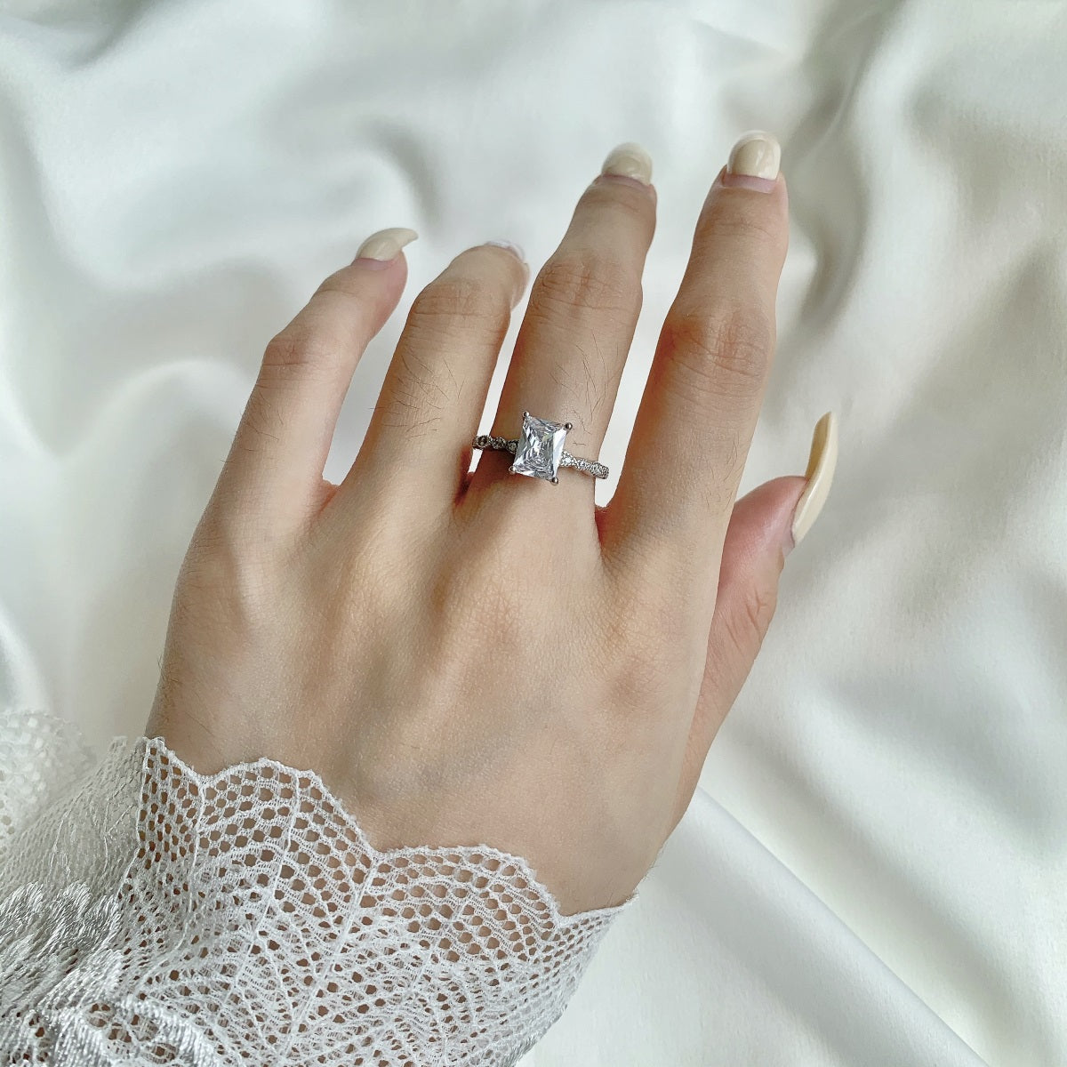 Radiant Cut Rhodium-Plated Ring