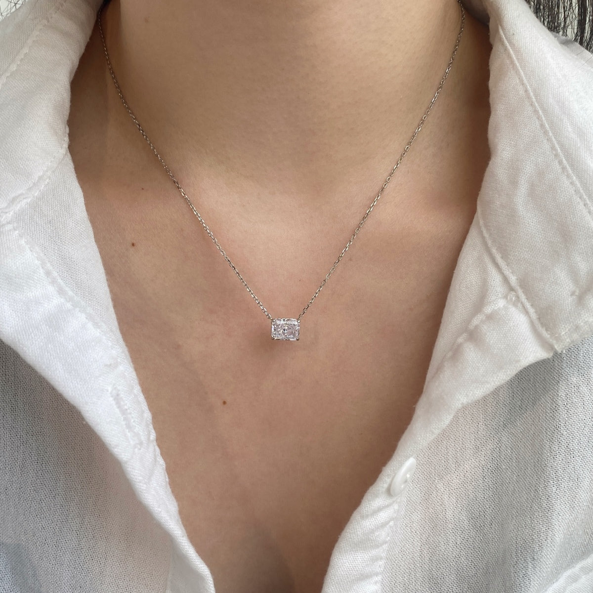 Radiant Cut Rhodium-Plated Necklace