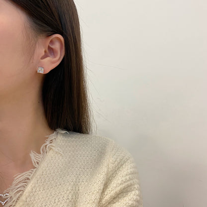 Princess Cut Square Rhodium-Plated Stud Earrings