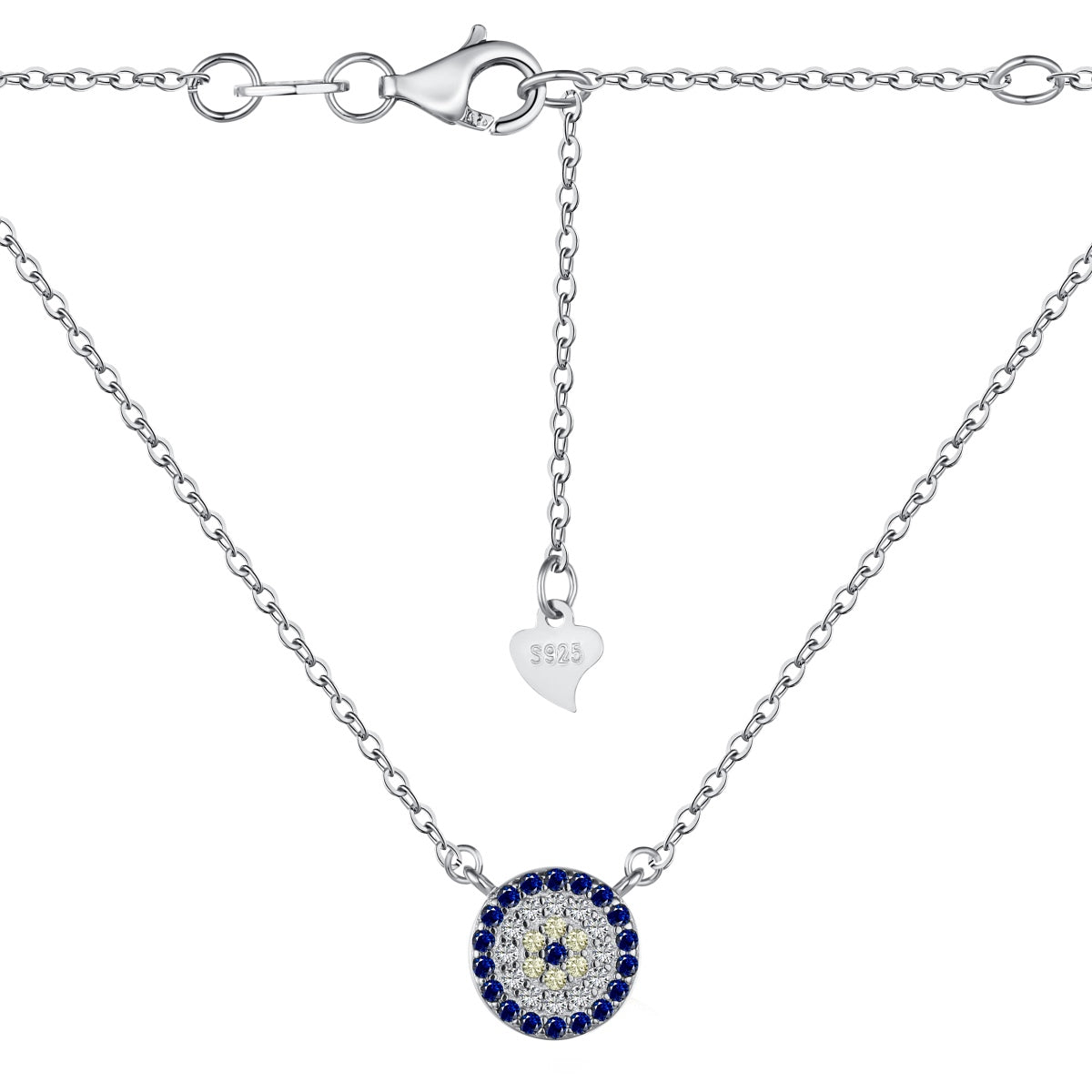 Round Evil Eye Centered Rhodium-Plated Necklace
