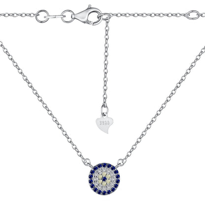 Round Evil Eye Centered Rhodium-Plated Necklace