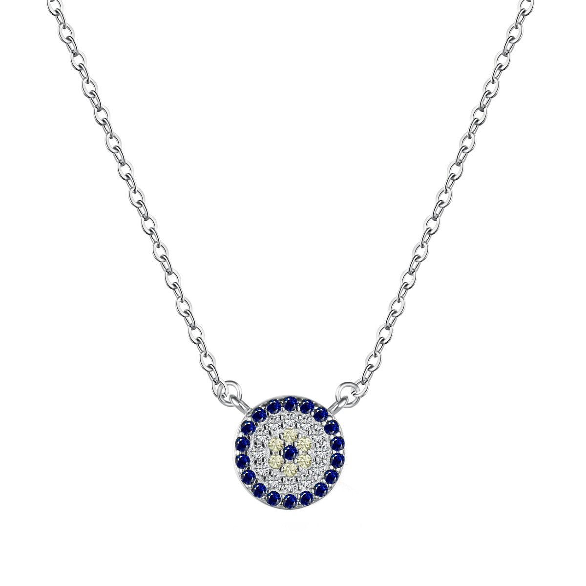 Round Evil Eye Centered Rhodium-Plated Necklace