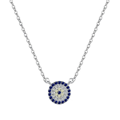 Round Evil Eye Centered Rhodium-Plated Necklace