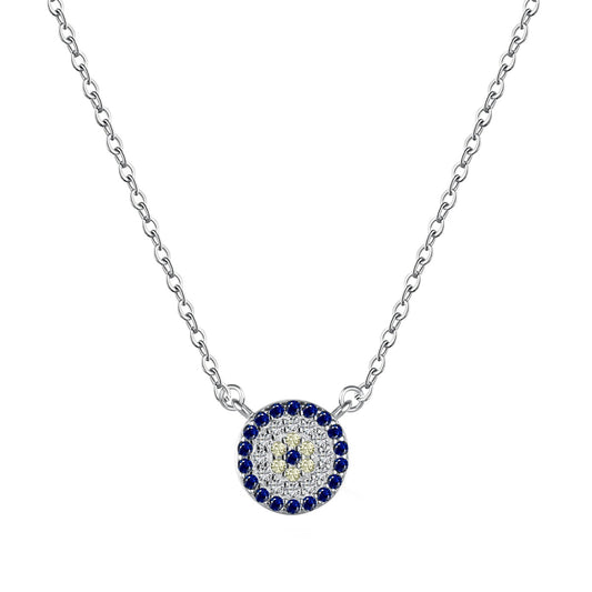 Round Evil Eye Centered Rhodium-Plated Necklace