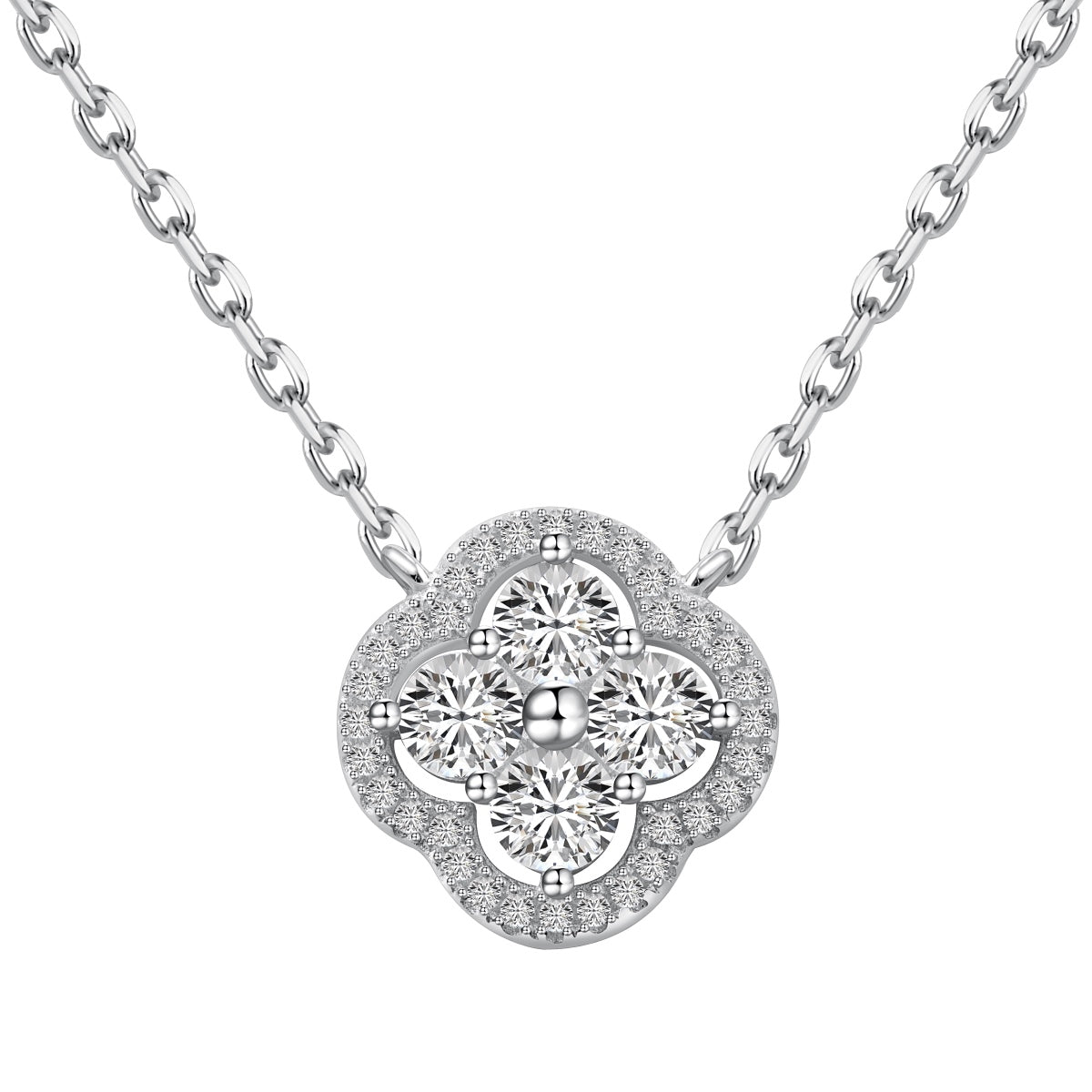 Crystal Four-Leaf Clover Rhodium-Plated Necklace