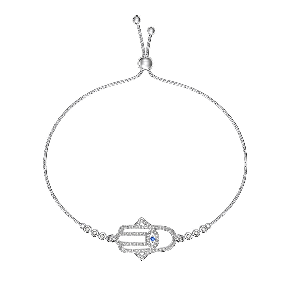 Hamsa Evil Eye Rhodium-Plated Bracelet