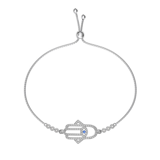 Hamsa Evil Eye Rhodium-Plated Bracelet