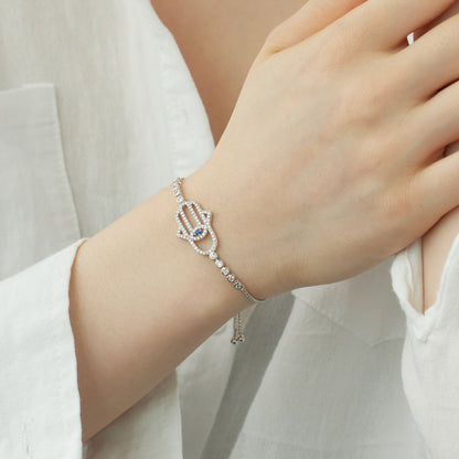 Hamsa Evil Eye Rhodium-Plated Bracelet