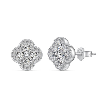 Mini Clover Crystal Rhodium-Plated Stud Earrings