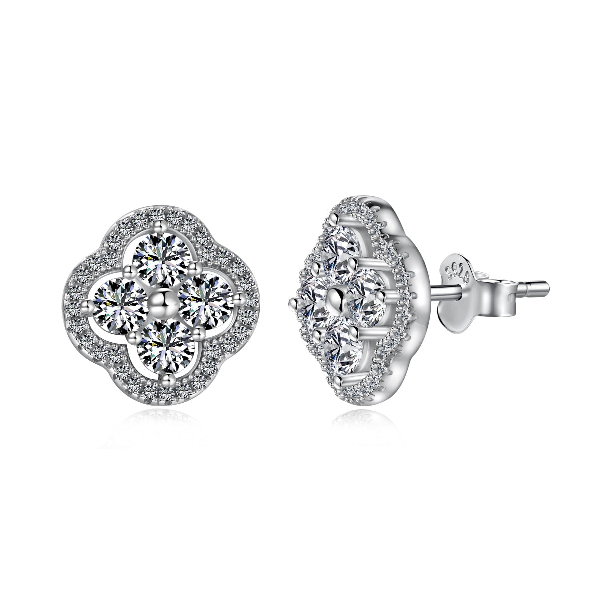 Crystal Clover Rhodium-Plated Stud Earrings