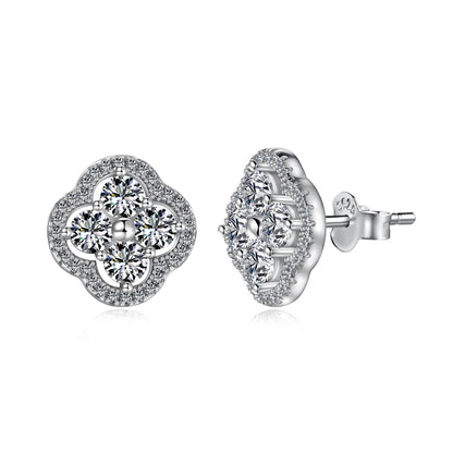 Crystal Clover Rhodium-Plated Stud Earrings