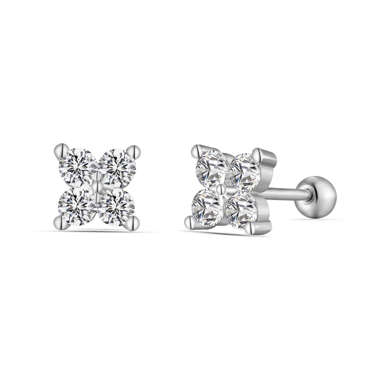 Dainty Flower Rhodium-Plated Stud Earrings
