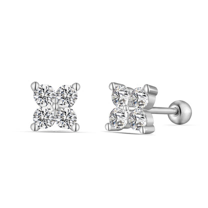 Dainty Flower Rhodium-Plated Stud Earrings