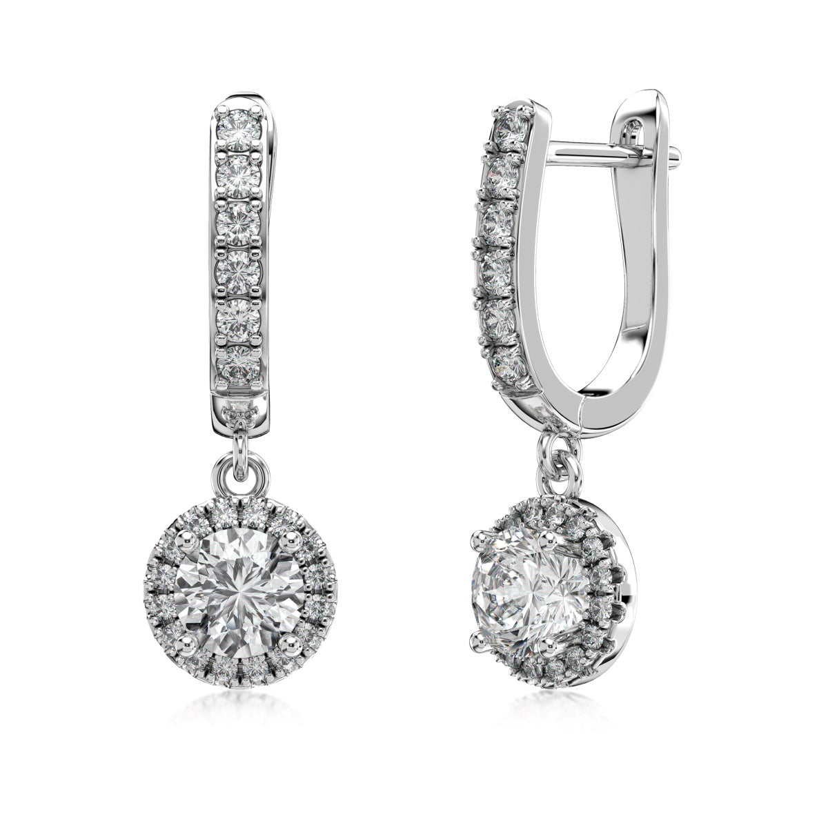 Dangling Round Crystal Rhodium-Plated Hoop Earrings
