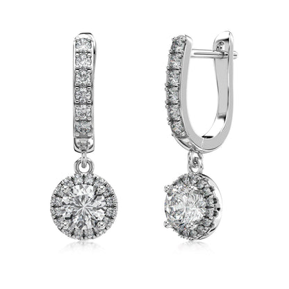 Dangling Round Crystal Rhodium-Plated Hoop Earrings