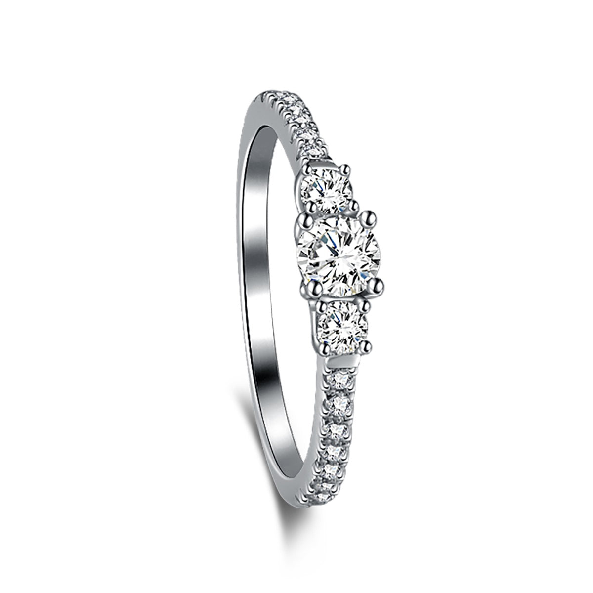 Dainty Three-Stone Rhodium-Plated Ring