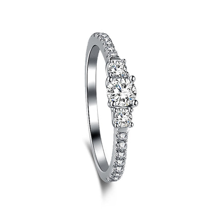 Dainty Three-Stone Rhodium-Plated Ring