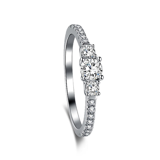 Dainty Three-Stone Rhodium-Plated Ring