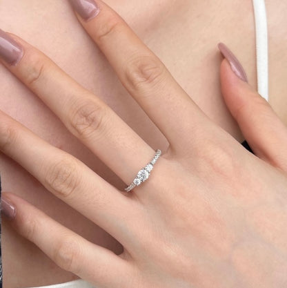 Dainty Three-Stone Rhodium-Plated Ring