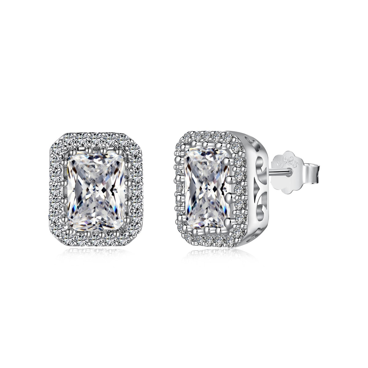 Radiant Halo Rhodium-Plated Stud Earrings
