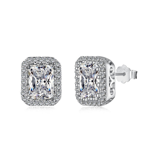 Radiant Halo Rhodium-Plated Stud Earrings