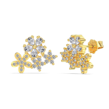 Four Flower Rhodium-Plated Stud Earrings