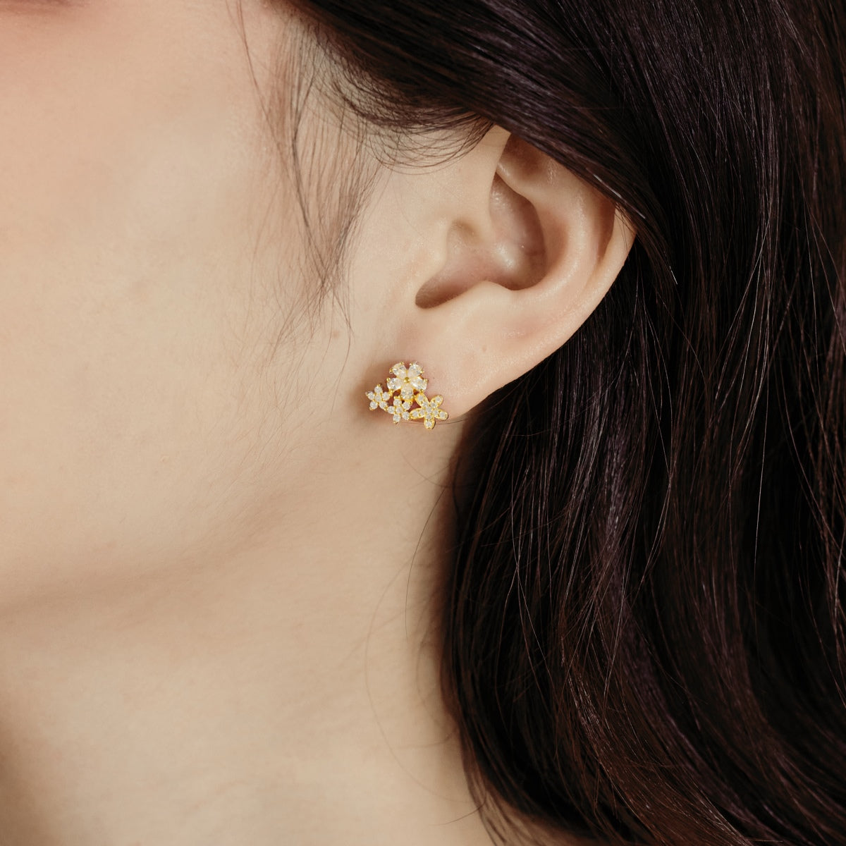 Four Flower Rhodium-Plated Stud Earrings