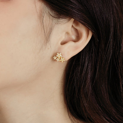 Four Flower Rhodium-Plated Stud Earrings