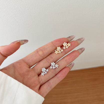 Four Flower Rhodium-Plated Stud Earrings