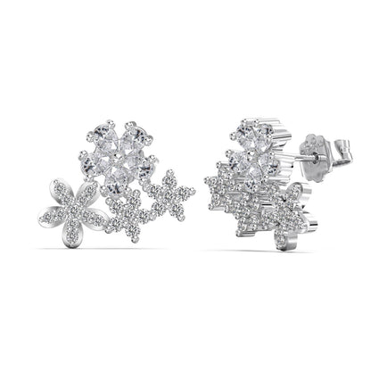 Four Flower Rhodium-Plated Stud Earrings