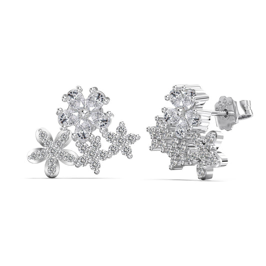 Four Flower Rhodium-Plated Stud Earrings