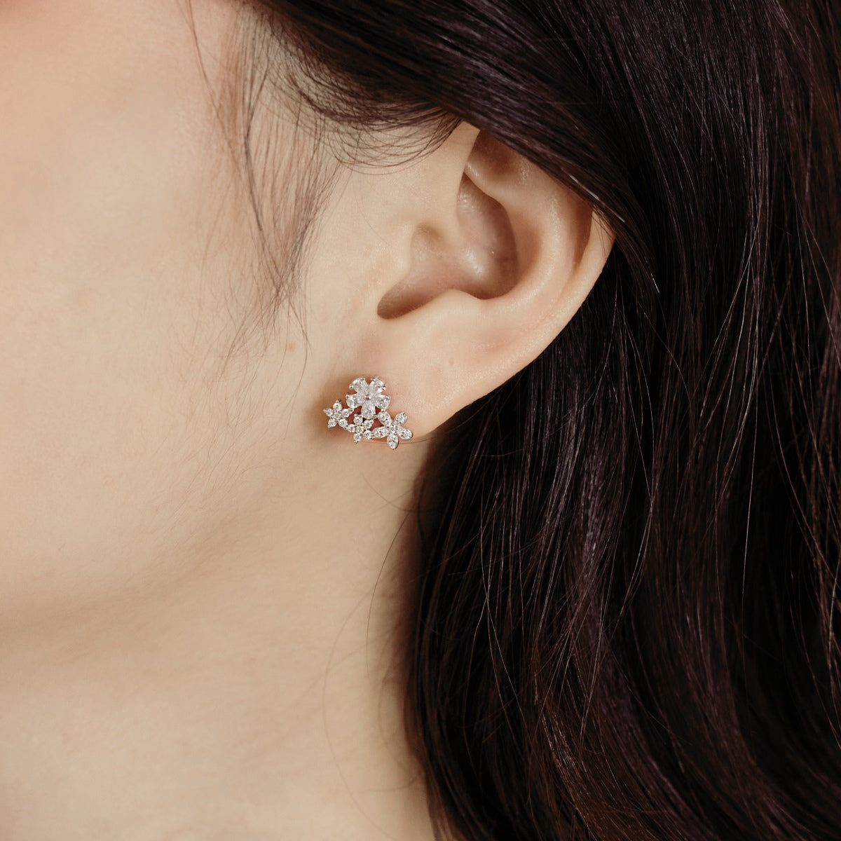 Four Flower Rhodium-Plated Stud Earrings