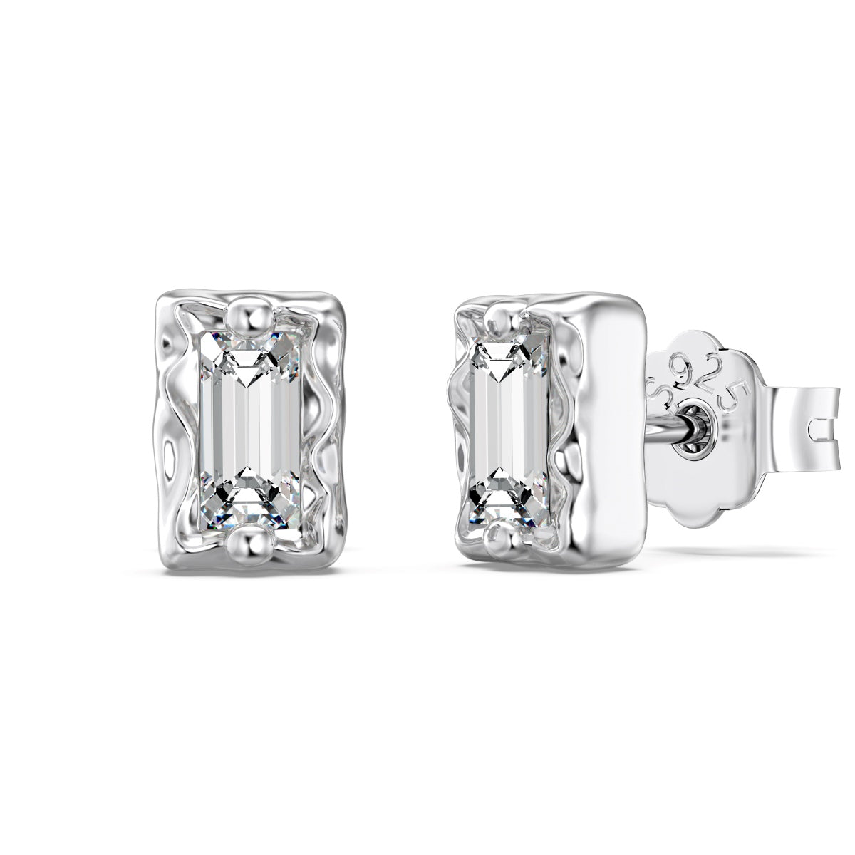 Minimalist Rectangle Rhodium-Plated Stud Earrings