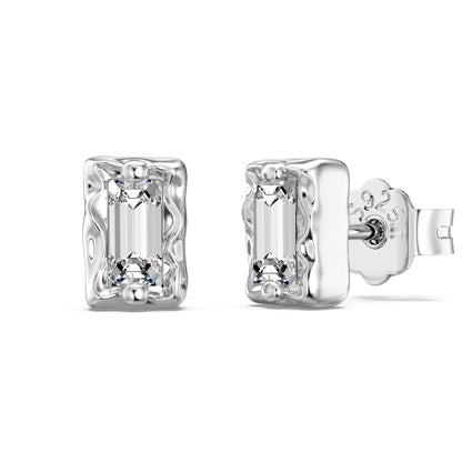 Minimalist Rectangle Rhodium-Plated Stud Earrings