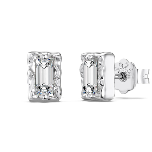 Minimalist Rectangle Rhodium-Plated Stud Earrings