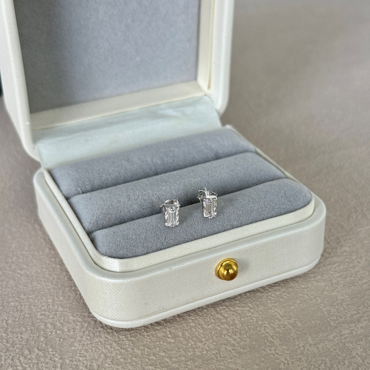 Minimalist Rectangle Rhodium-Plated Stud Earrings