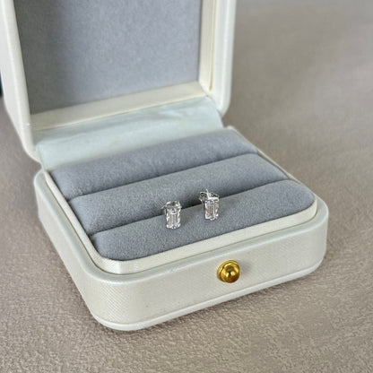 Minimalist Rectangle Rhodium-Plated Stud Earrings