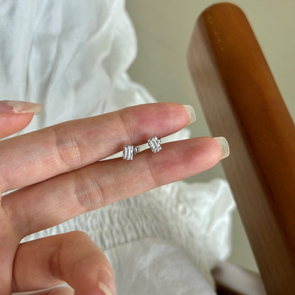 Minimalist Rectangle Rhodium-Plated Stud Earrings