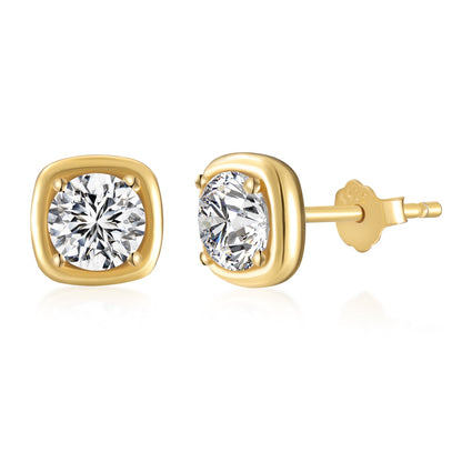 Cushion Gold Rhodium-Plated Stud Earrings