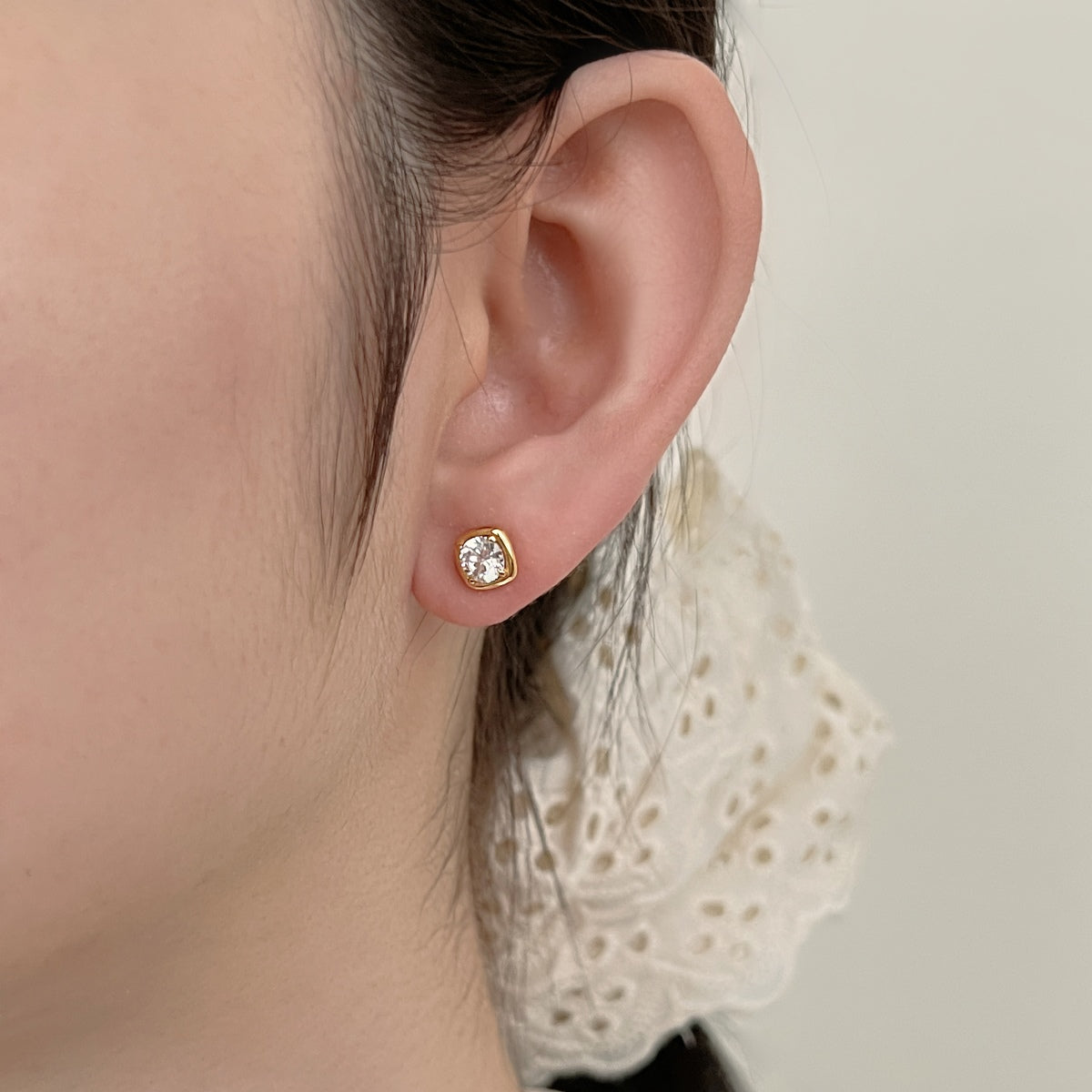 Cushion Gold Rhodium-Plated Stud Earrings