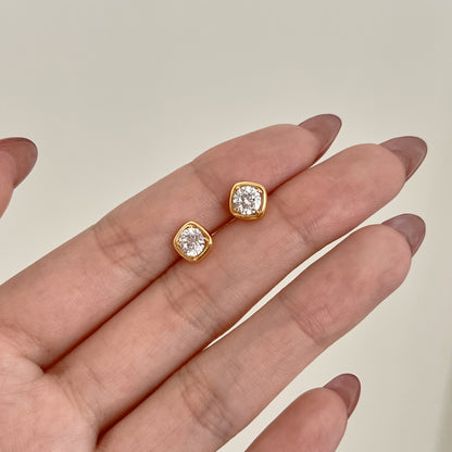 Cushion Gold Rhodium-Plated Stud Earrings
