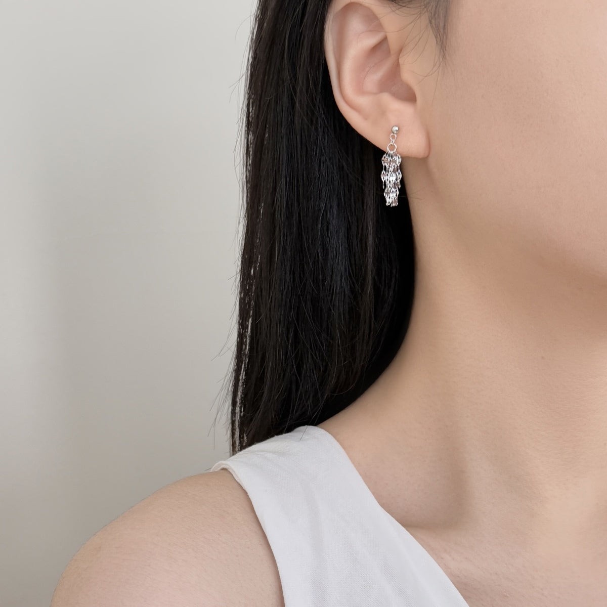 Dangling Dancing Diva Rhodium-Plated Stud Earrings