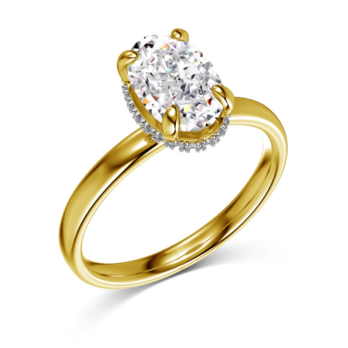 Oval Cut Hidden Halo Rhodium-Plated Ring