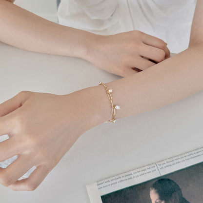 Paperclip Stone Rhodium-Plated Necklace