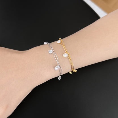 Paperclip Stone Rhodium-Plated Necklace