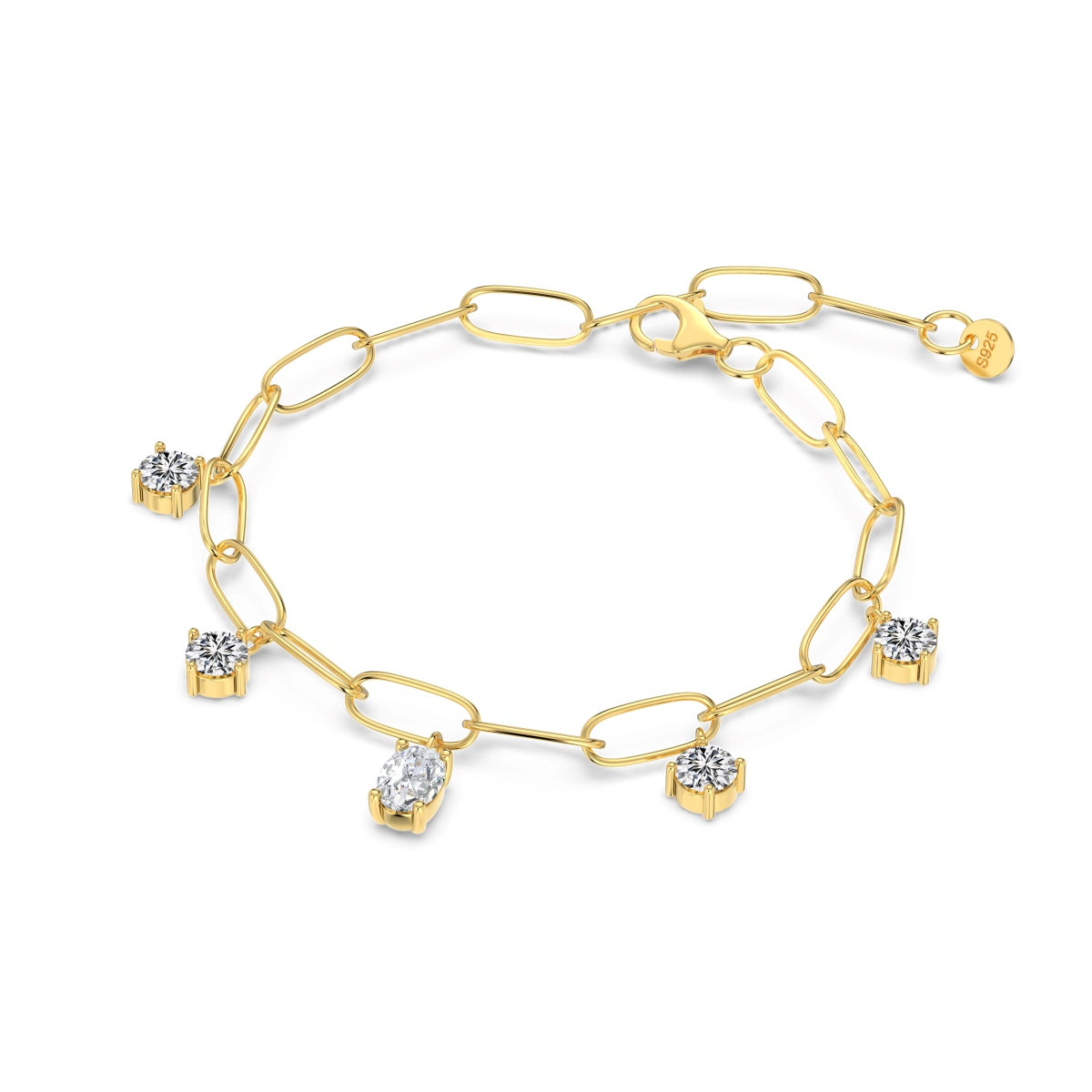 Paperclip Stone Rhodium-Plated Necklace